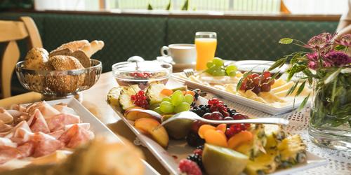 breakfast table with fruit platter